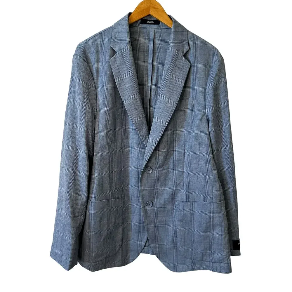 NWT Nordstrom Mens Trim Fit Plaid Linen Blend 2 Button Blazer Size 42R Classic